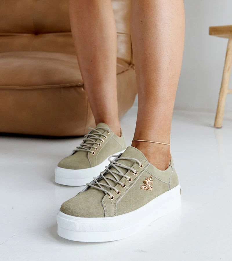 Zöld bőr Mikka tornacipő vastag talppal