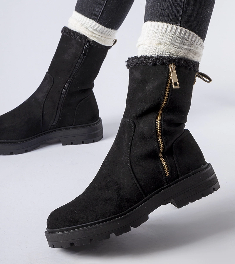 Fekete melegített bokacsizma cipzárral - Sunnyslope