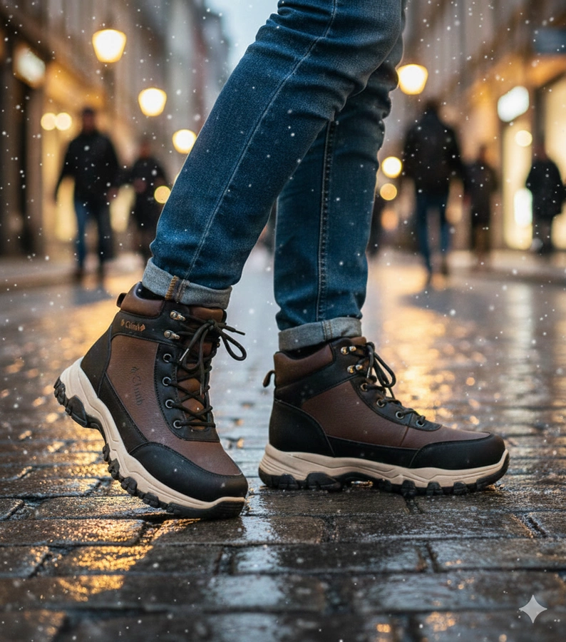 Barna, bélelt, megemelt talpú férfi bakancs Pedro