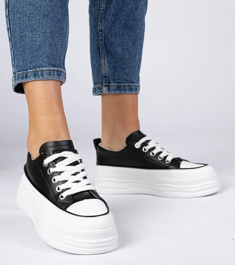 Fekete-fehér női magas talpú tornacipő Selina