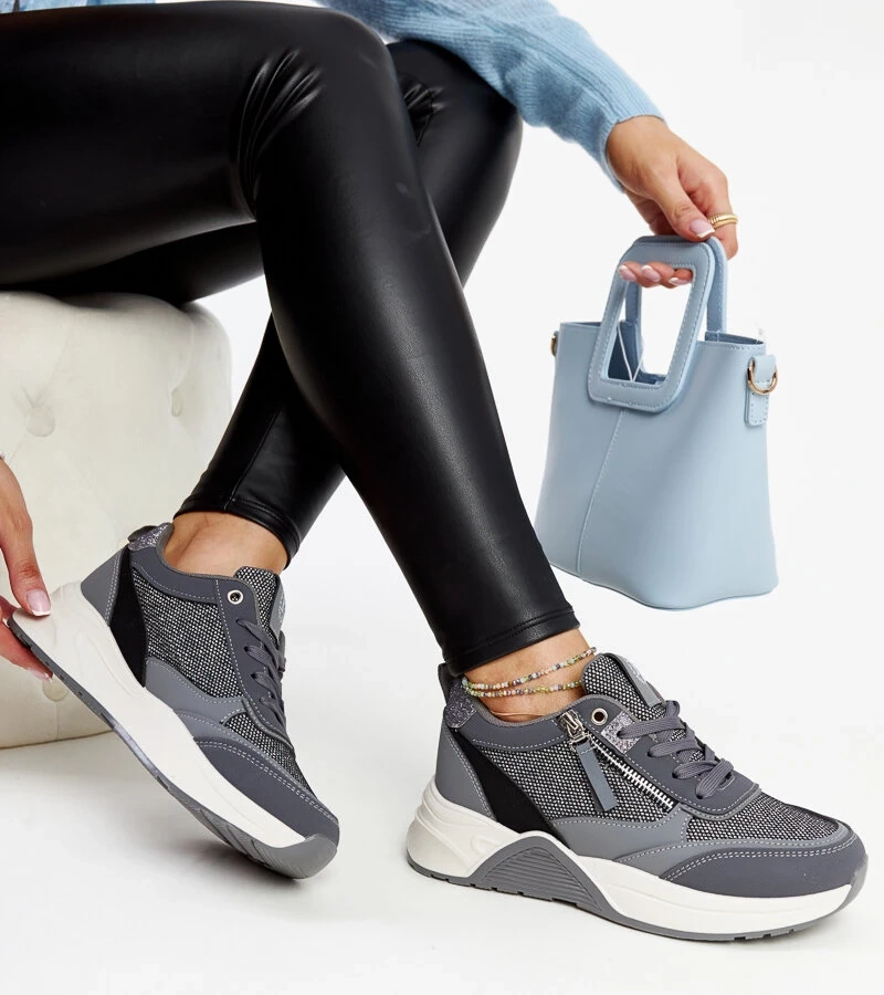 Szürke csillogó platformos Makda tornacipők