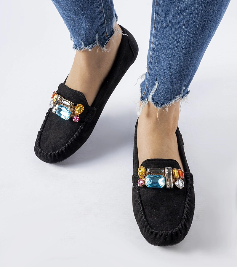 Fekete díszes csillogóval díszített mokaszinok Fusco