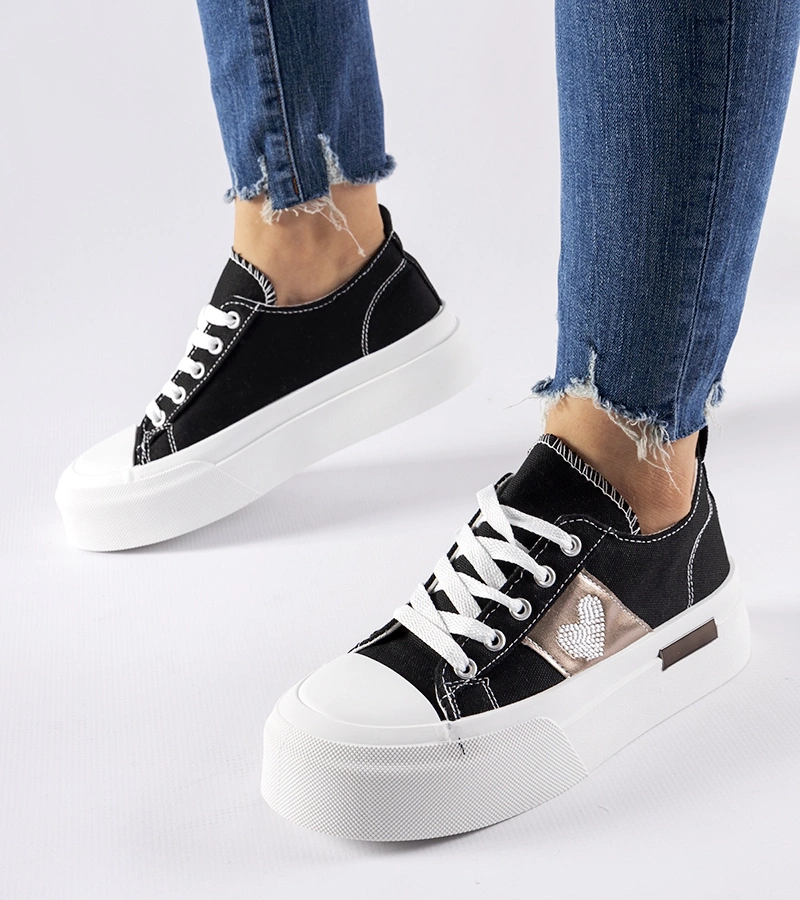 Fekete-ezüst platform Lawton tornacipő