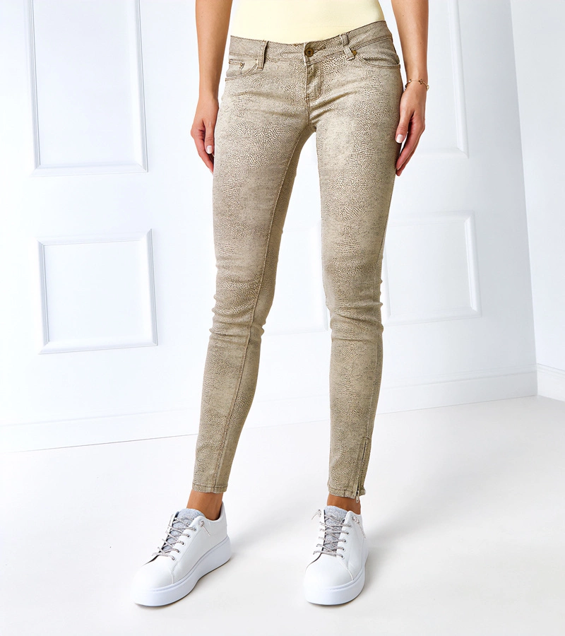 Magas derékkal rendelkező Eglantine RE-040 BEIGE/LEOPARD bézs szűk nadrág