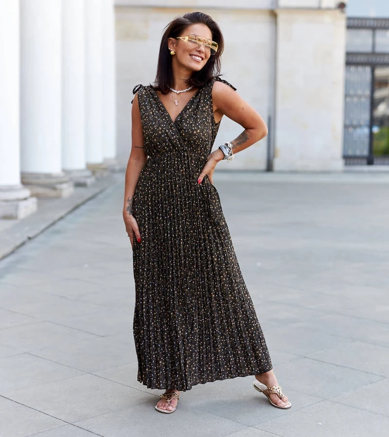 Fekete pliszírozott Spalato ruha