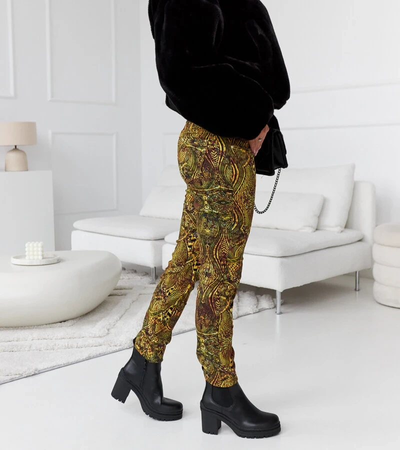 Zöld-sárga magas derekú Eglantinere RE-380 szűk nadrág