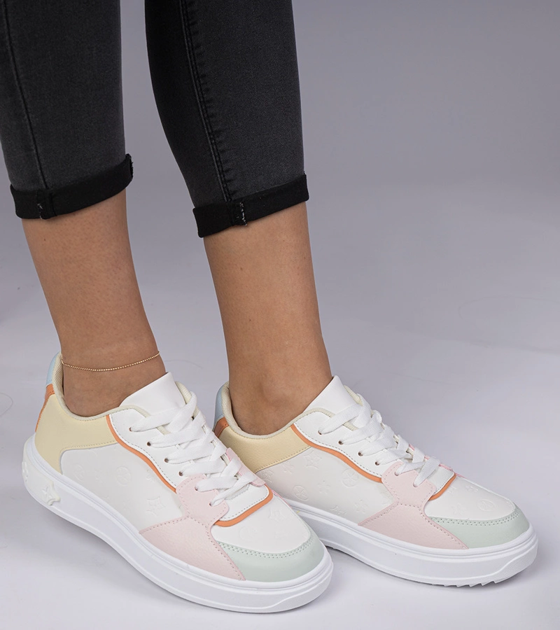 Fehér-sárga sportos ökobőr sneakers Lavilia