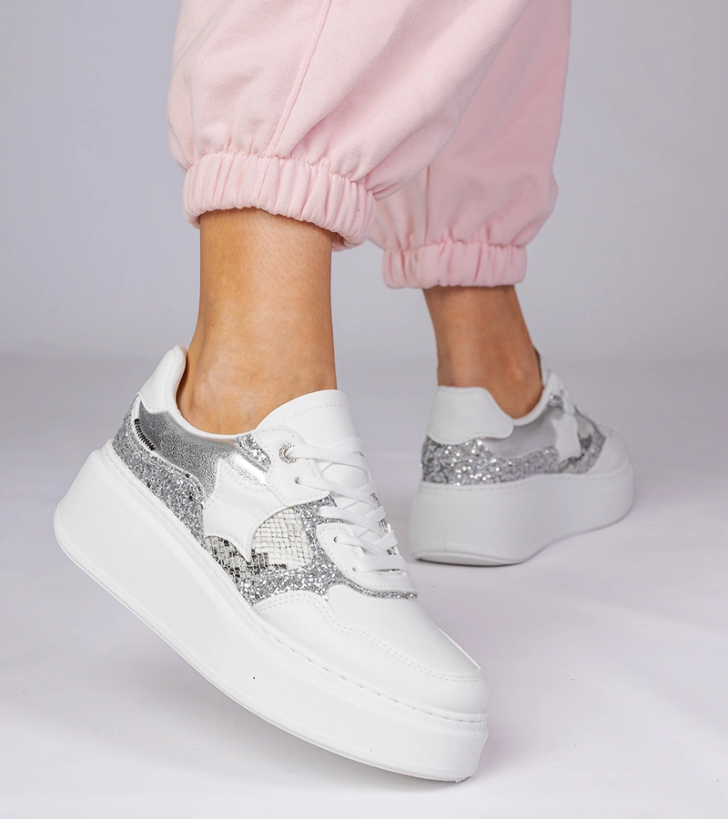 Bertula fehér tornacipő csillámmal és állatmintával