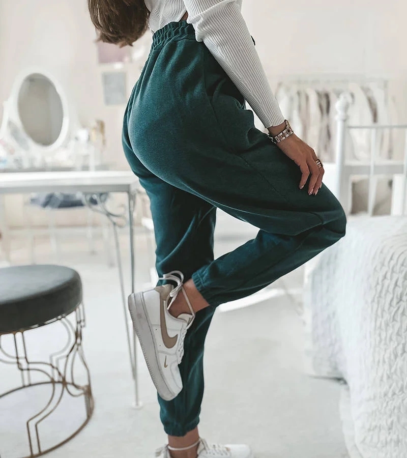 Zöld melegített melegítőnadrágok Cozy