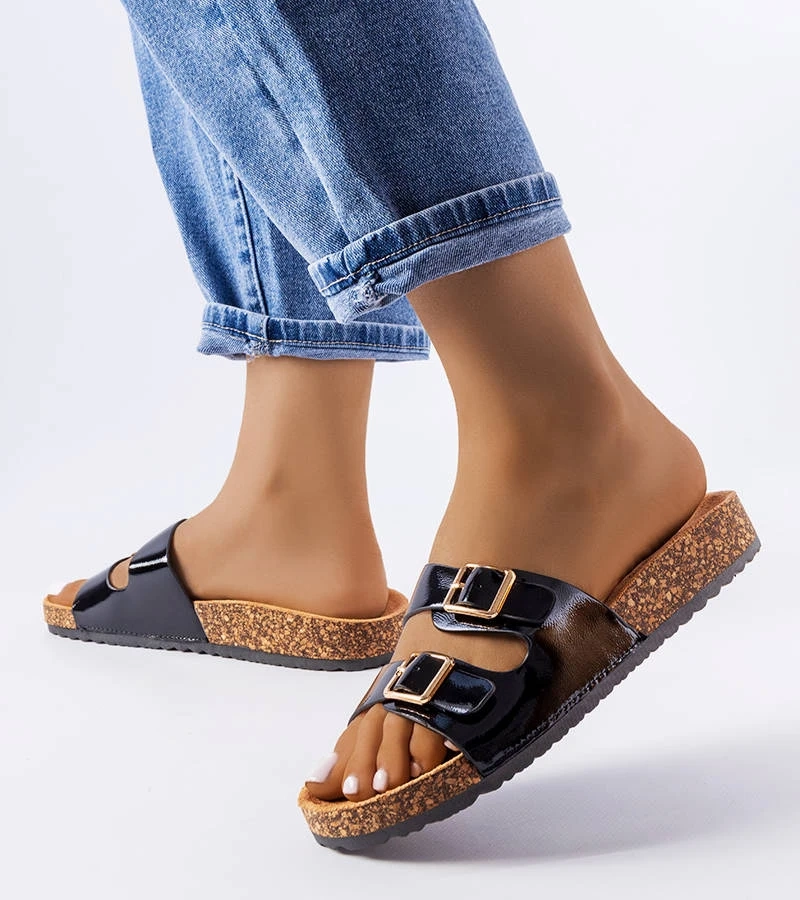 Fekete kork talpú papucsok Cincinna