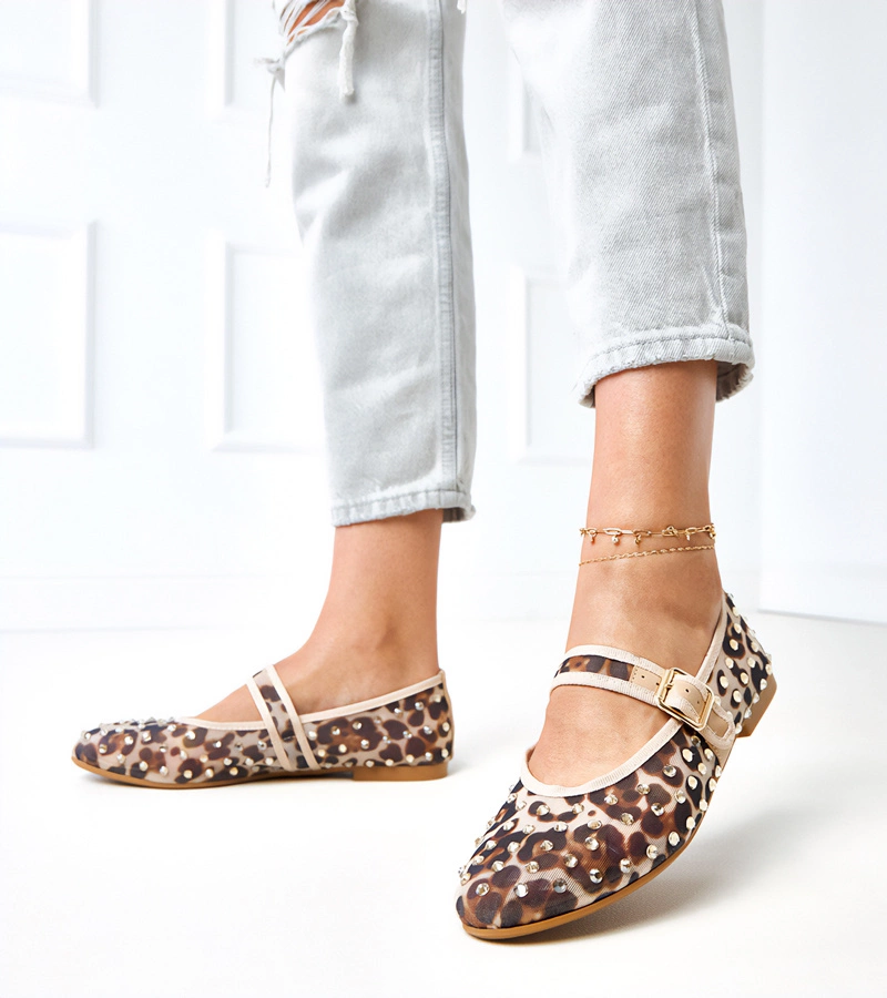 Malmo kristályos hálós párducmintás balerinák