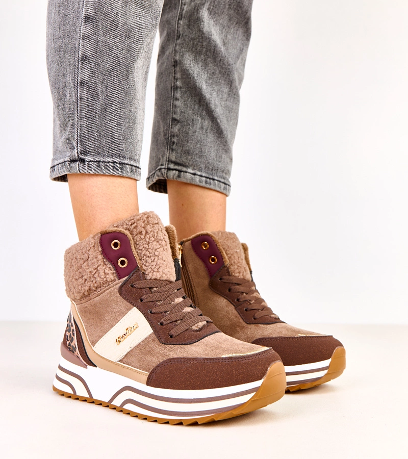 Barna szőrmés, bélelt magas szárú tornacipők Mirasen