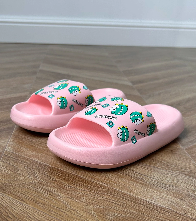 Rózsaszín dinos nyomatos gyerek papucs