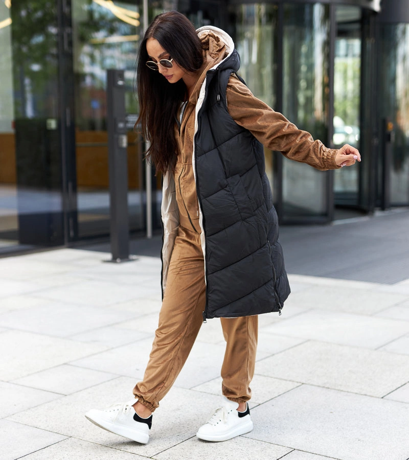 Fekete-szürke hosszú kétoldalas mellény Dario