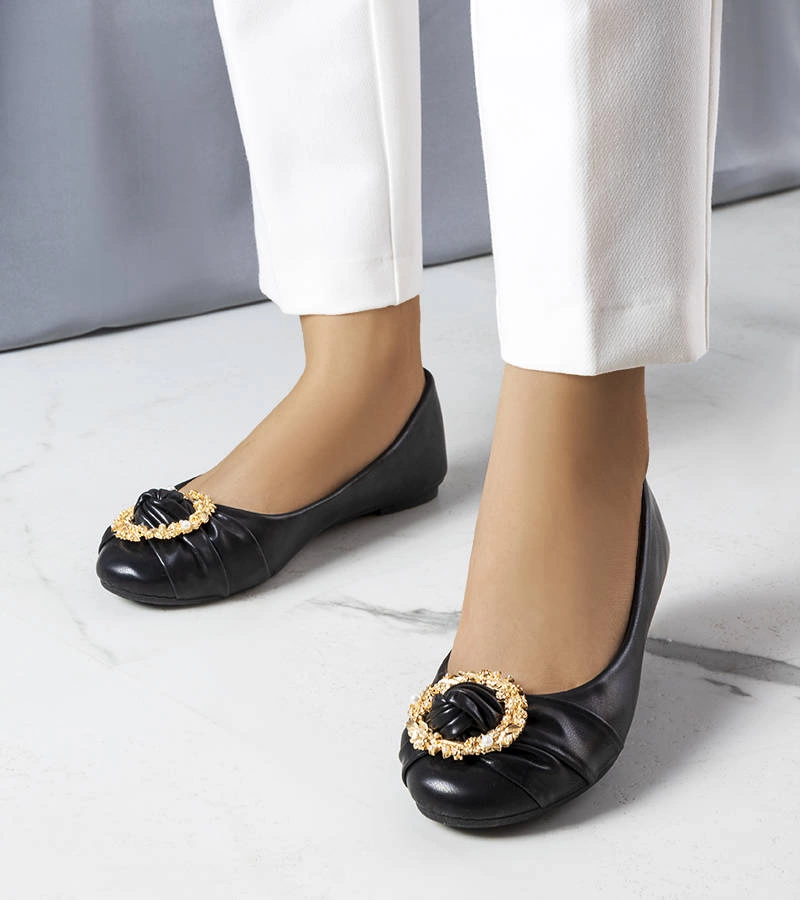 Fekete fonott balerinacipő Judith masnival