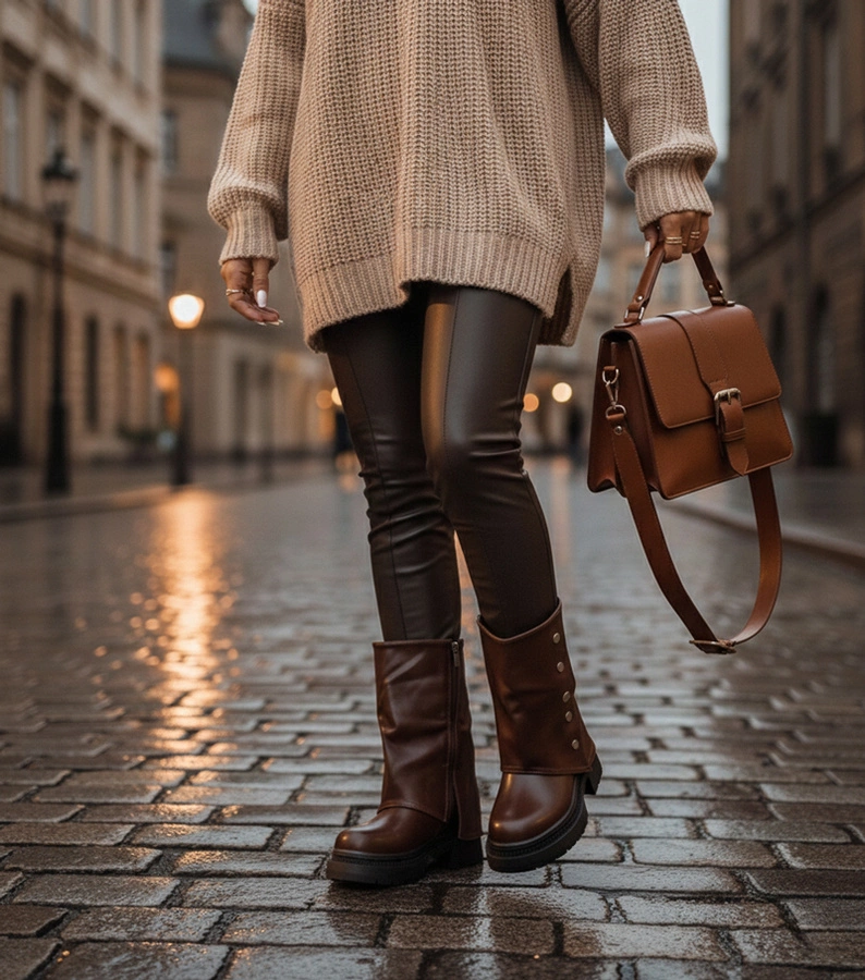 Carla felhajtott szárú csokoládés platformos bokacsizma