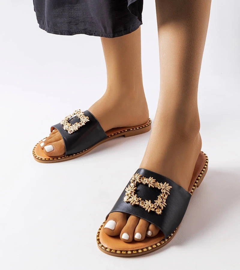 Fekete díszes Miriama papucsok