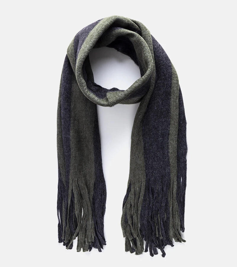 Zöld-szürke Lana bojtos sál