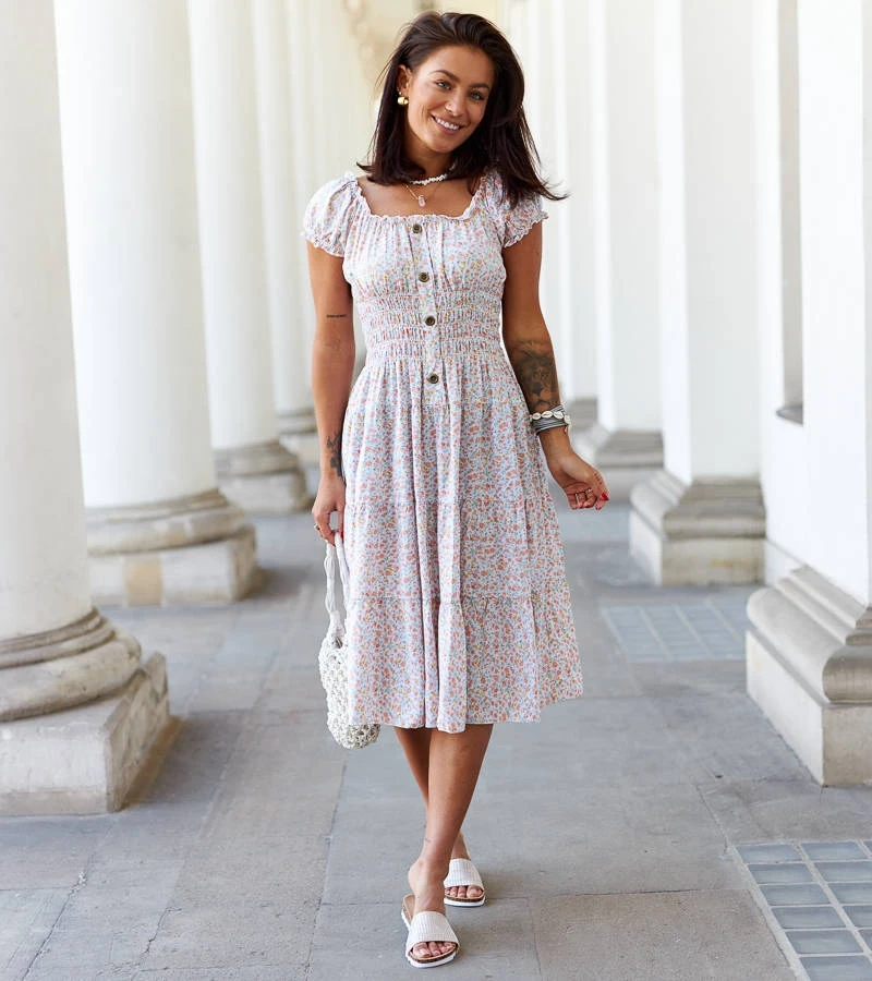 Narancs midi virágos Bresciana ruha