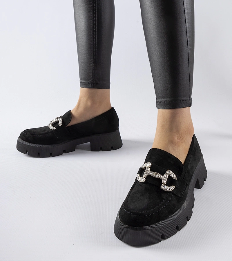 Czarny mokaszin cirkóniákkal Giacomo