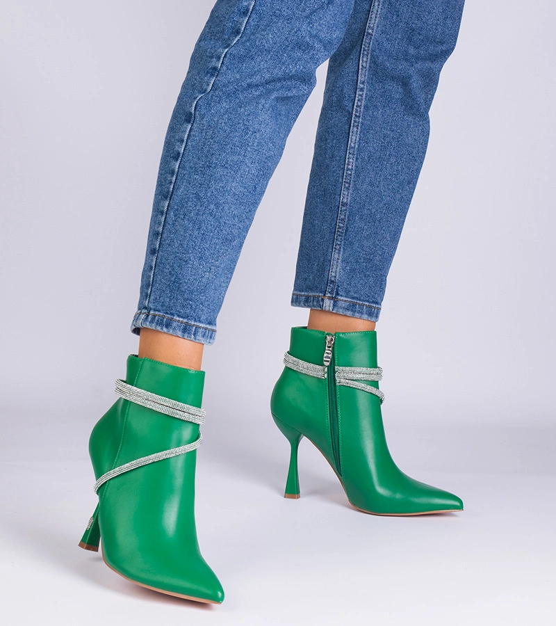 Fantagaro strasszköves tűsarkú zöld bokacsizma