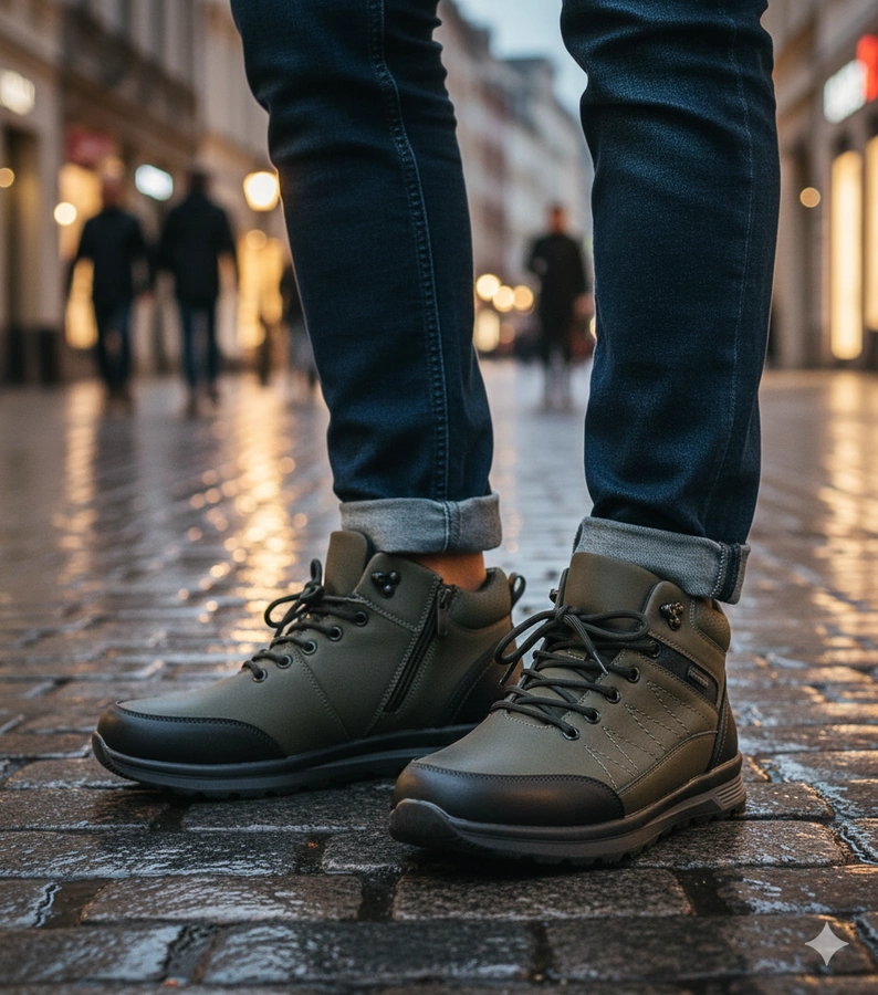 Zöld, szőrmével bélelt férfi bakancs Mack