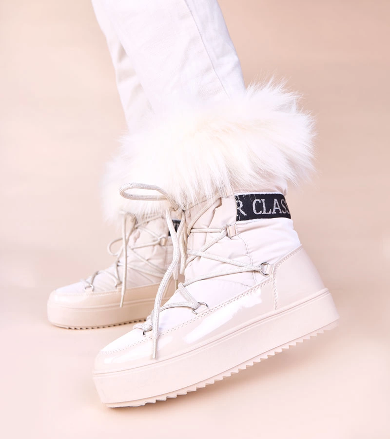 Alison szőrmés fűzős bézs hócsizma