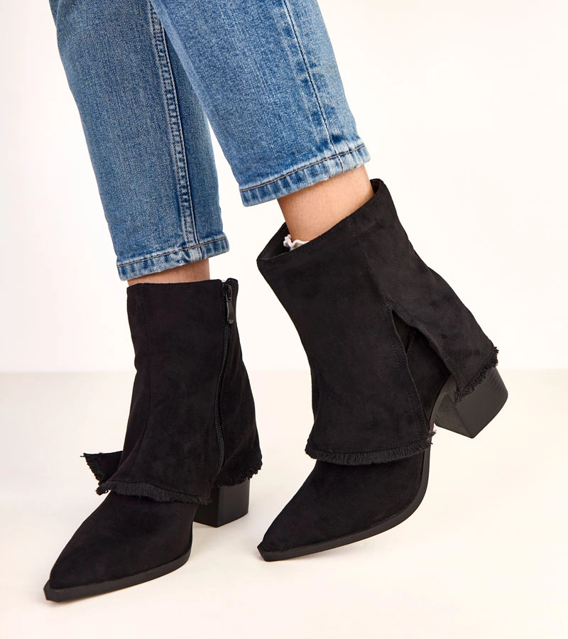 Felicia felhajtott szárú oszlopos fekete bokacsizma