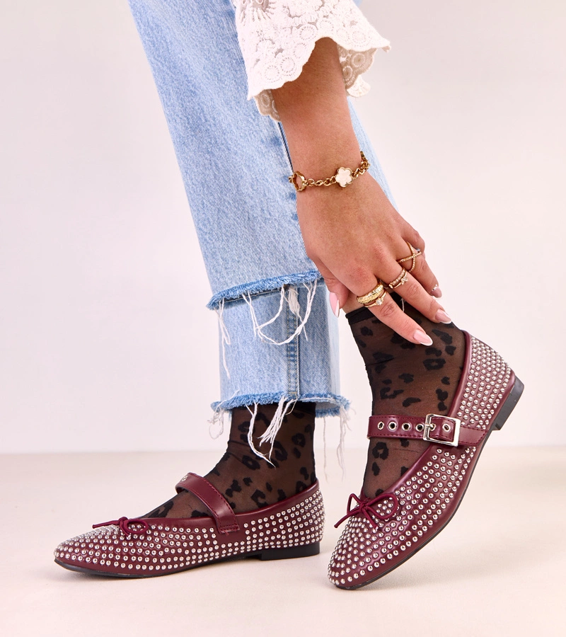 Bordó szegecses masnis balerinacipő Mylie