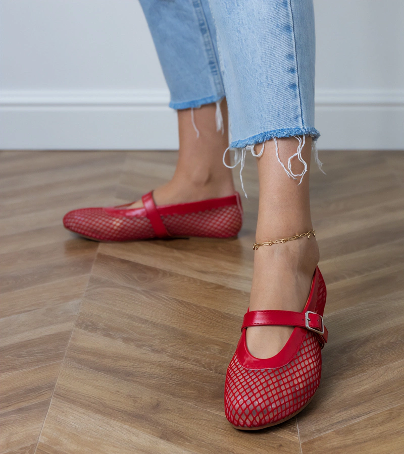 Turina hálós piros balerinacipő csattal