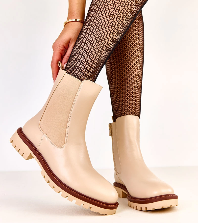 Terrami bézs lapos talpú bokacsizma rugalmas betéttel