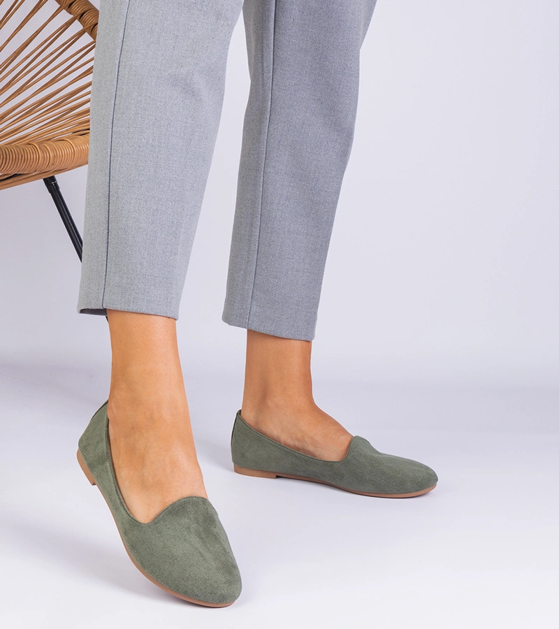 Valensia zöld klasszikus ökobőr balerinacipő