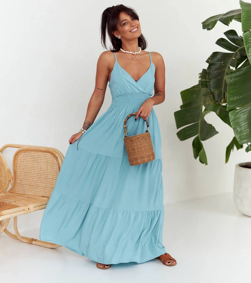 Kék maxi boho stílusú Trill ruha