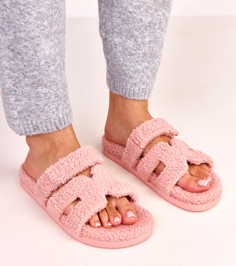 Greigan rózsaszín szőrös papucs nyitott orrú