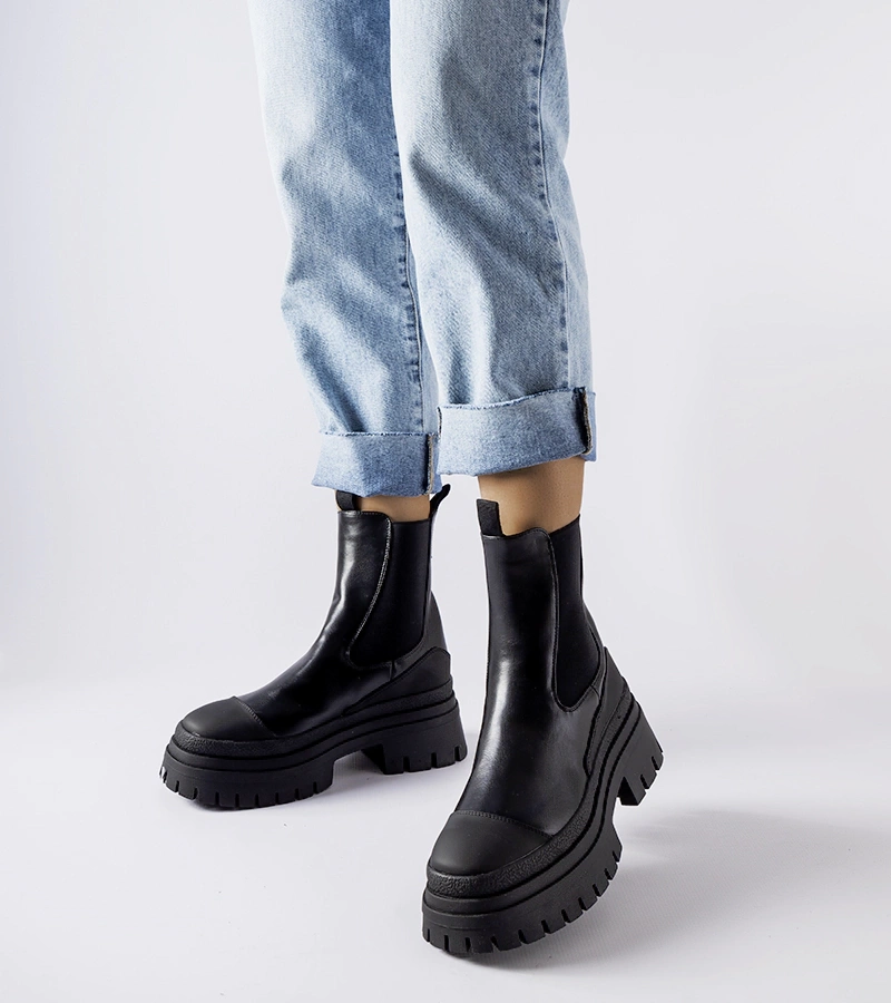 Fekete bőr vastag bokacsizma Wexford