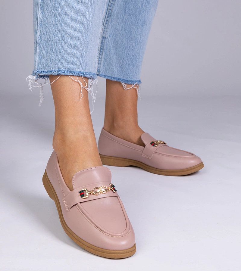 Rózsaszín mokaszin arany díszítéssel Feola