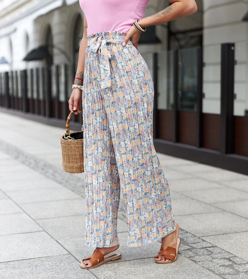 Többszínű női széles pliszírozott Saida nadrág