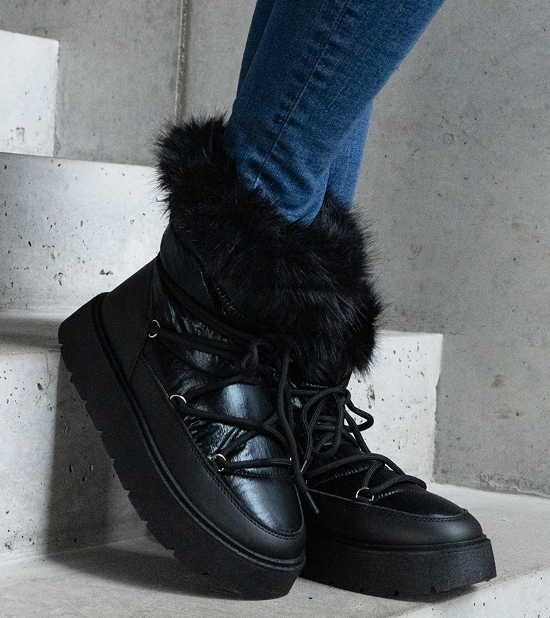 Fekete bélelt Arilla szőrmés hócsizma