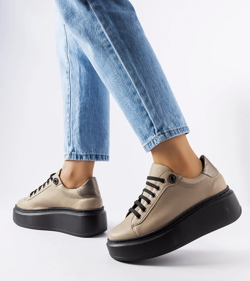 Sötét bézs bőr sneaker Karino