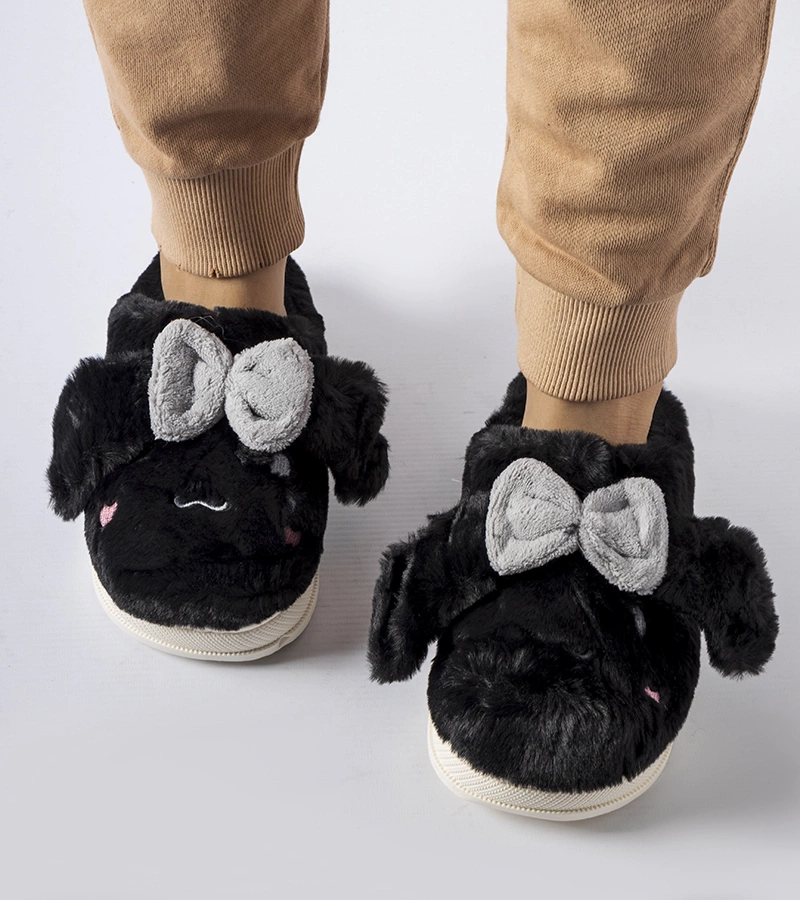 Fekete meleg papucs fülekkel és masnival Gilda