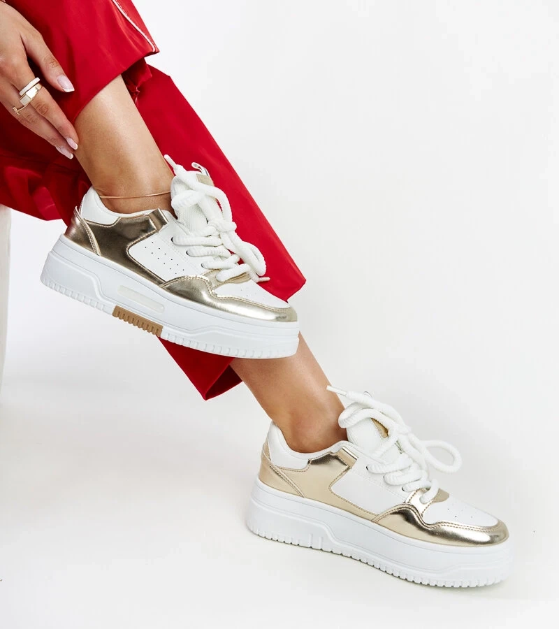 Farkas fehér-arany magas platformos tornacipő