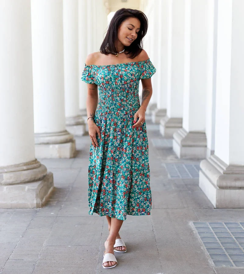 Zöld midi virágos Rosanna ruha