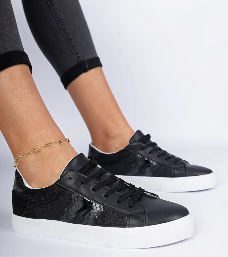 Fekete állatmintás csillámos Walorin tornacipő