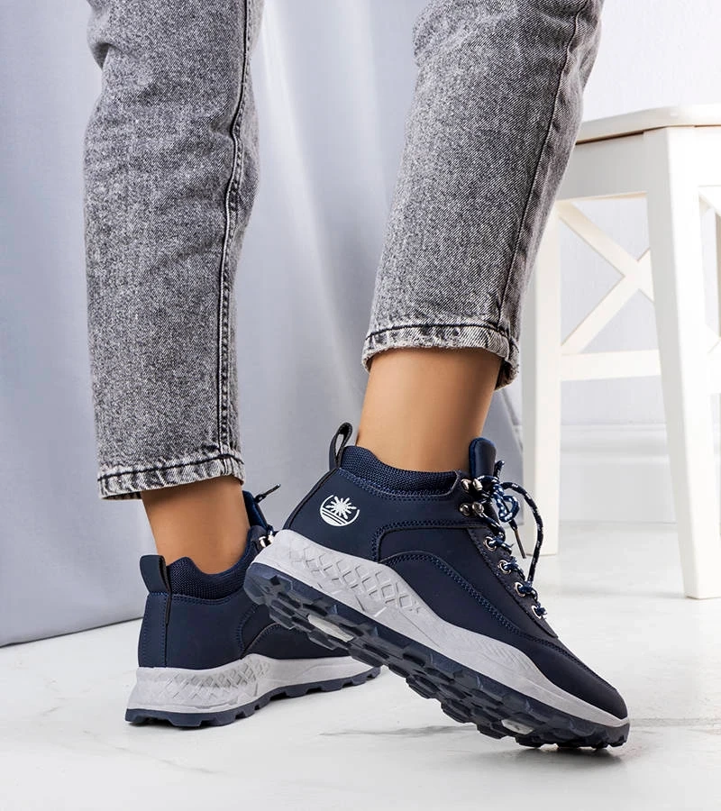 Sötétkék melegített női trapper csizma Durani