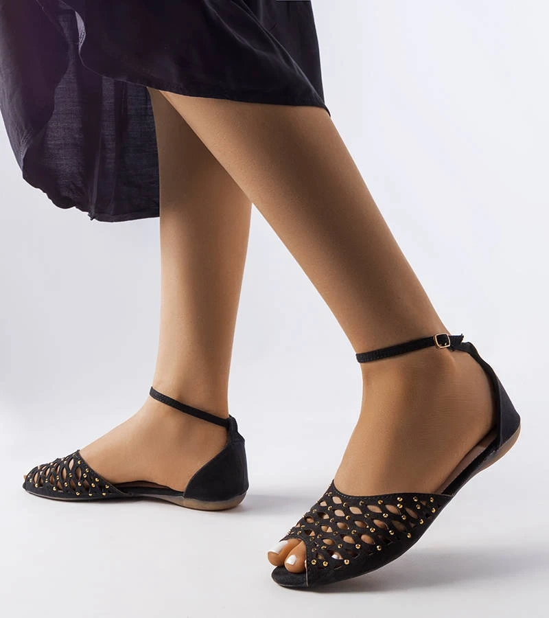 Fekete csipkés cirkóniával díszített szandál Avice