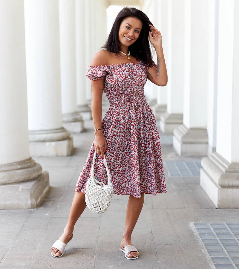 Narancs midi virágos Sauro ruha