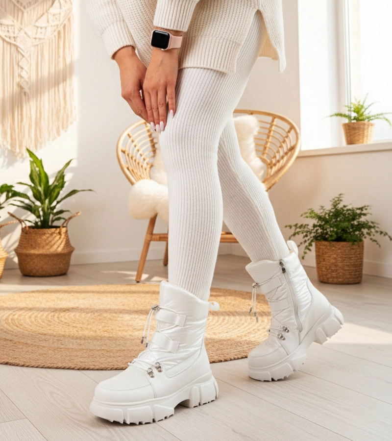 Gyöngyházfényű, szőrmével bélelt fehér hótaposók Jassi