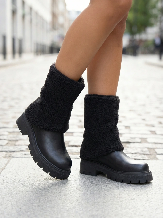 Fekete bokacsizma felhajtott szárú Darlene