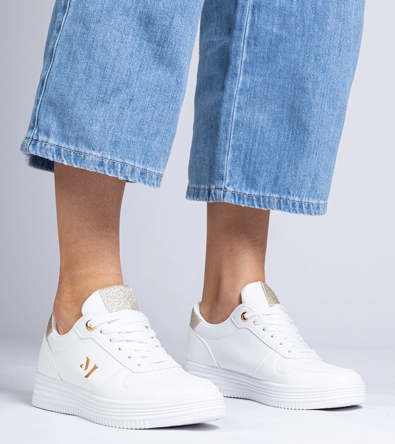 Arany csillogó női fehér tornacipő Emilia