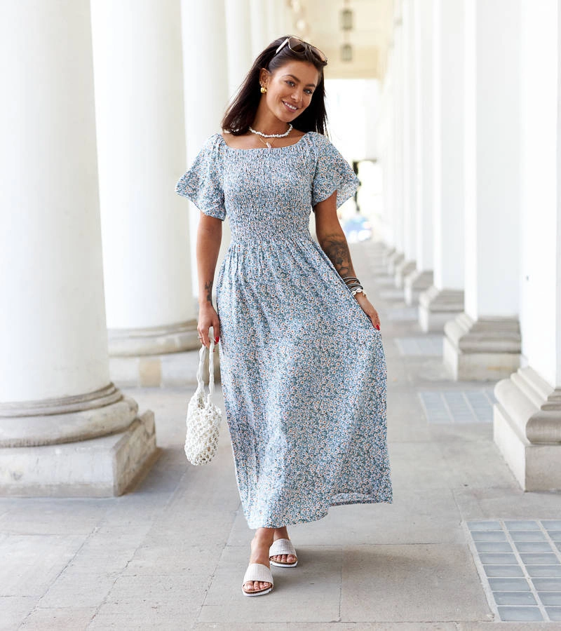 Zöld midi virágos Lioba ruha